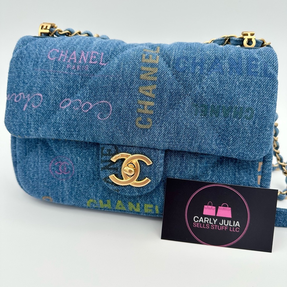 CHANEL Denim Logo Flap Bag